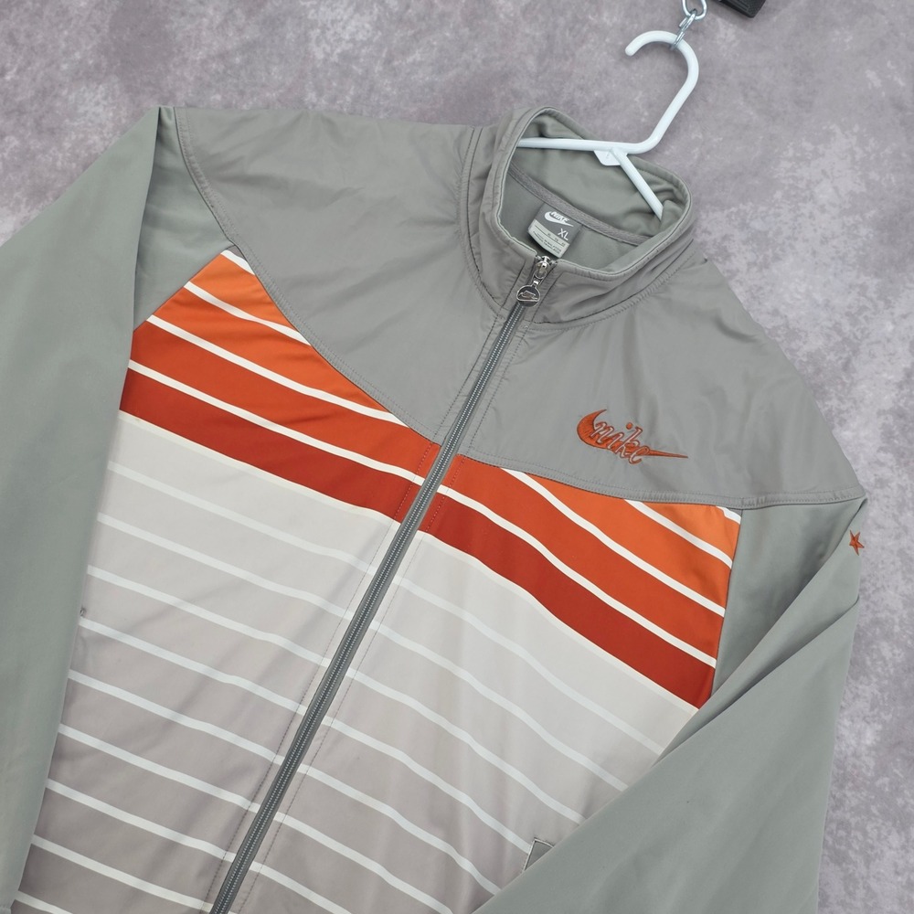 Vtg Nike Mens XL Track Jacket Full Zip Windbreaker Grey Orange Striped Star Logo